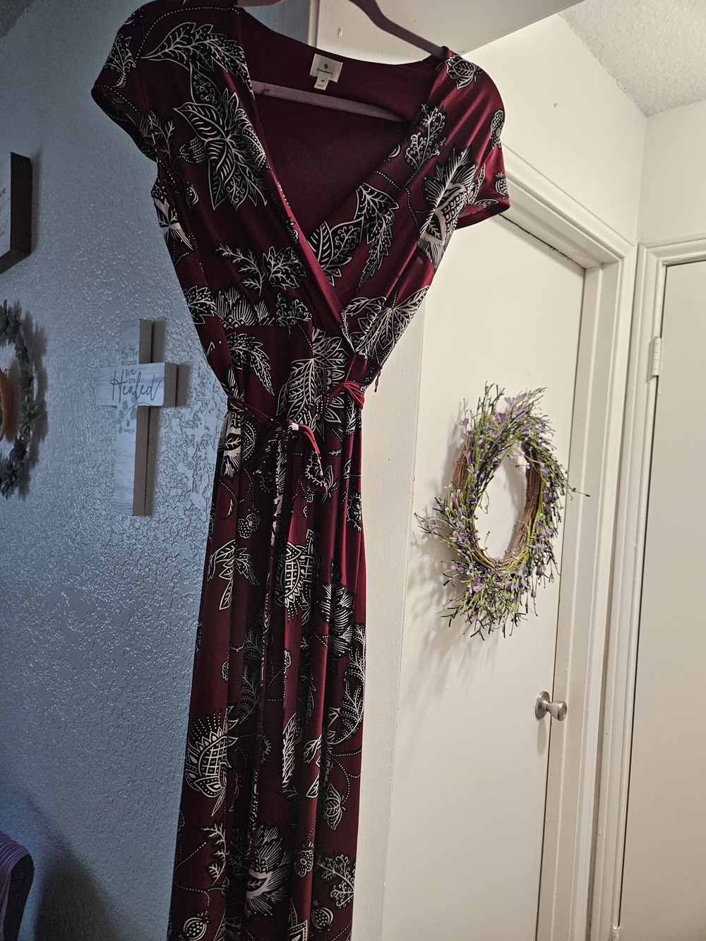 Dressbarn Plum Wrap Maxi Dress with White Label